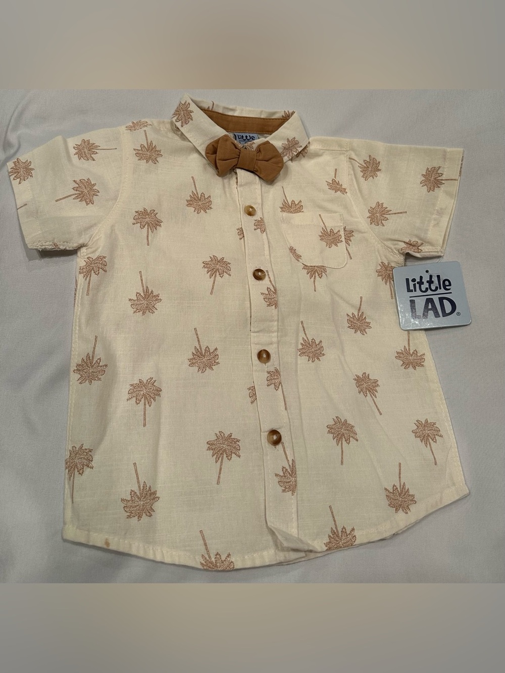 Little Lad Boys 3T Palm Tree Button-Up Shirt with Detachable Bow Tie